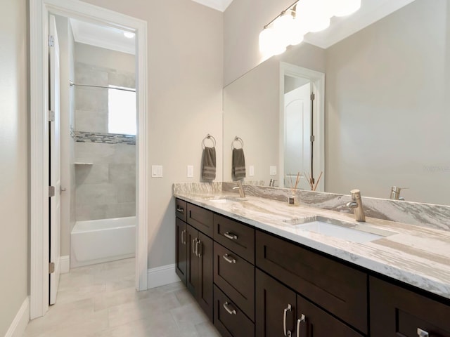 150 Chippewa Ave, Tampa, FL 33606 - full bath featuring baseboards, double vanity, a sink, and  shower combination