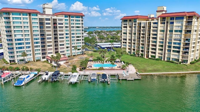 bird's eye view featuring a water view