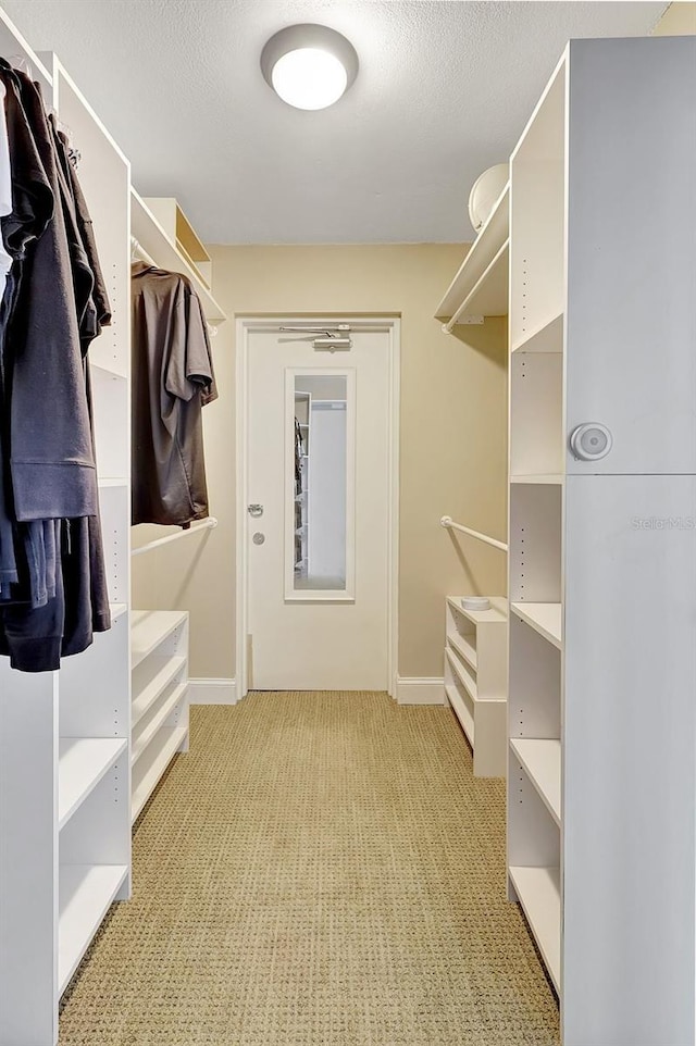 walk in closet with carpet