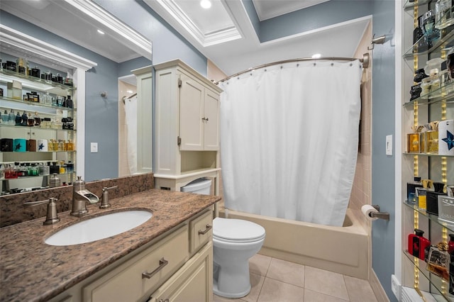 7944 Royal Hart Dr, New Port Richey, FL 34653 - full bath with toilet, shower / bathtub combination with curtain, vanity, and tile patterned flooring