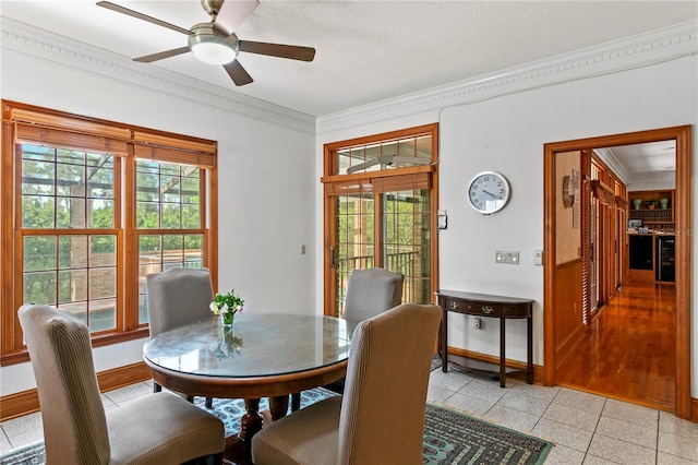 dining area featuring crown molding, a wealth of natural light, and baseboards