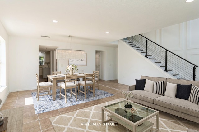 14319 Morristown Ave, Port Charlotte, FL 33981 - living area featuring stairs, recessed lighting, and light tile patterned flooring