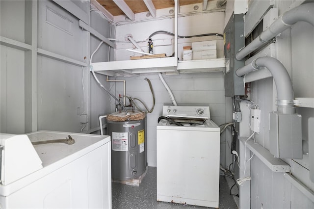 7139 Adare Dr, New Port Richey, FL 34653 - clothes washing area with water heater, laundry area, and washing machine and clothes dryer