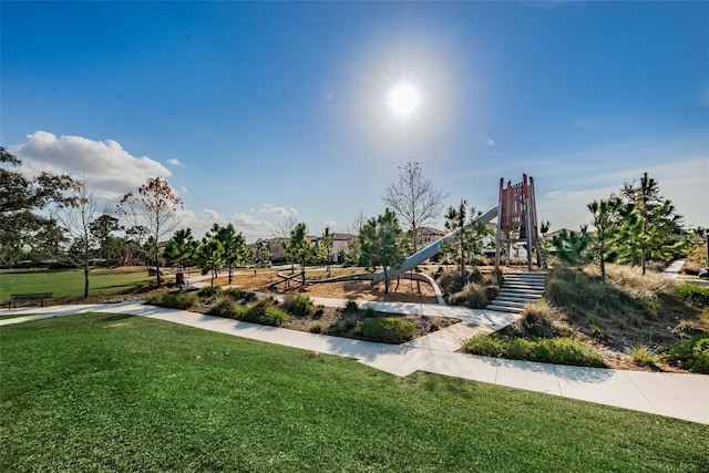 view of play area with a yard