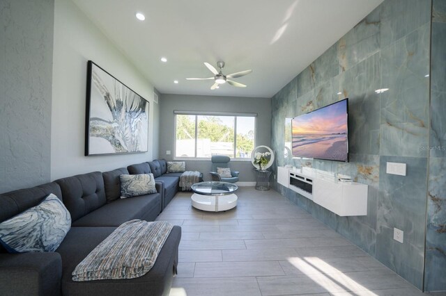 3986 Bennett Ln, Bonita Springs, FL 34134 - living room featuring a ceiling fan and recessed lighting