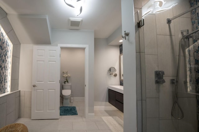 3986 Bennett Ln, Bonita Springs, FL 34134 - bathroom with visible vents, a shower stall, toilet, tile patterned floors, and vanity