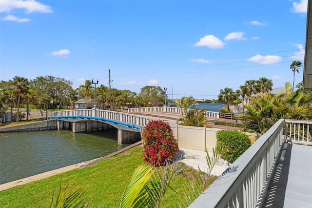 view of dock with a water view