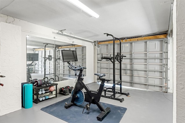 exercise room with a textured wall