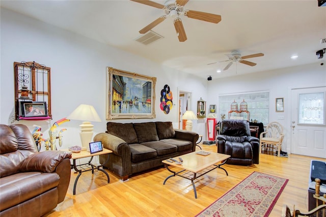 921 24th Ave N, Saint Petersburg, FL 33704 - living room with a ceiling fan, wood finished floors, and recessed lighting