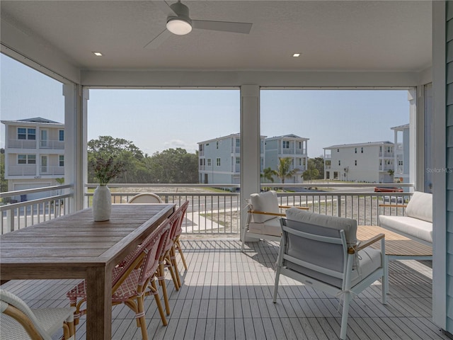 4215 Saltwater Pearl Way, Cortez, FL 34215 - wooden deck with ceiling fan, a residential view, and an outdoor hangout area