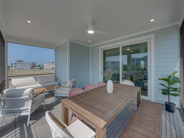 4215 Saltwater Pearl Way, Cortez, FL 34215 - wooden terrace featuring a ceiling fan and an outdoor living space