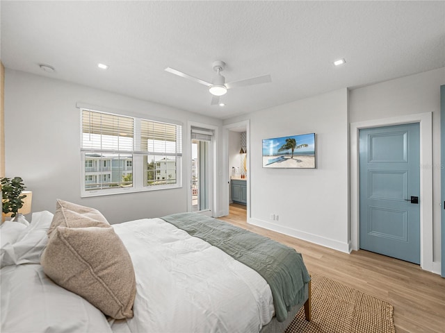 4215 Saltwater Pearl Way, Cortez, FL 34215 - bedroom with light wood-style flooring, recessed lighting, a ceiling fan, and ensuite bathroom