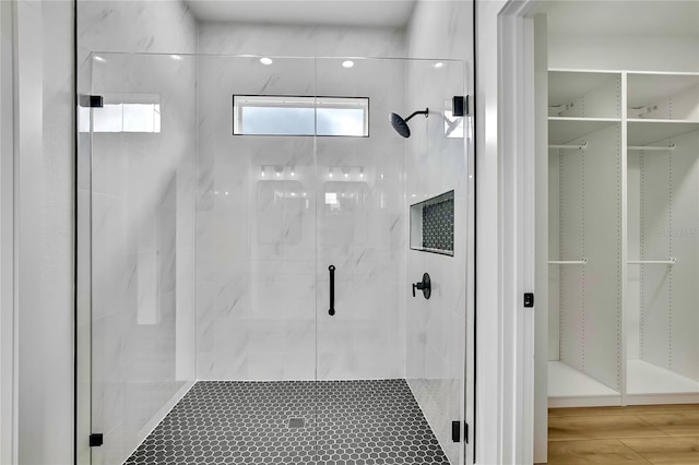bathroom featuring a stall shower