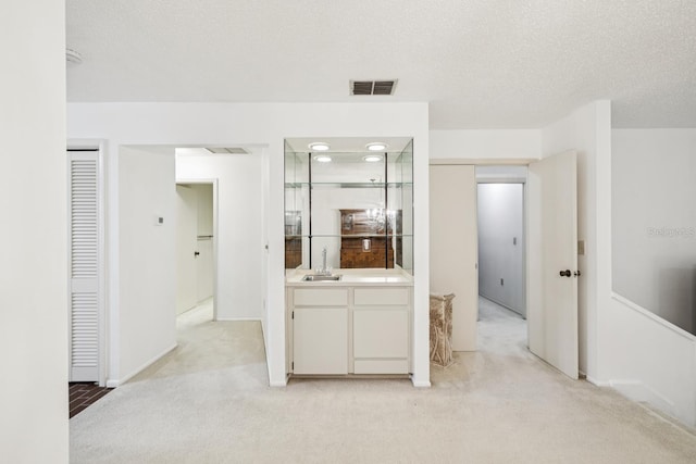 456 Lakeview Dr Unit 5, Palm Harbor, FL 34683 - hallway with a sink, light colored carpet, and a textured ceiling