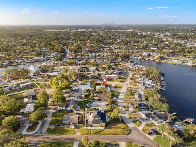 aerial view with a residential view and a water view