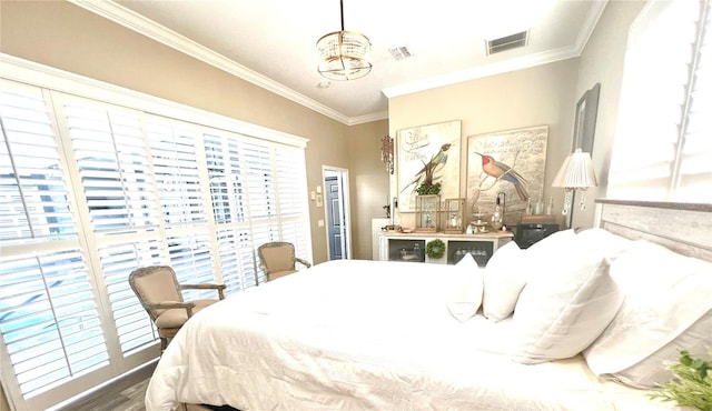 2332 Dekan Ln, Land O Lakes, FL 34639 - bedroom featuring visible vents, a chandelier, and crown molding