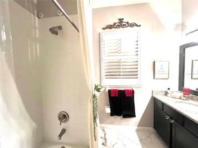 2332 Dekan Ln, Land O Lakes, FL 34639 - bathroom with baseboards, vanity, marble finish floor, and shower / bath combo