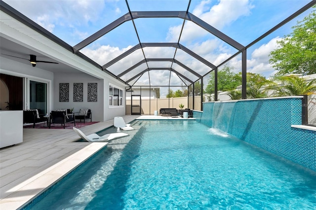 8720 Drummer Plank Dr, Wesley Chapel, FL 33545 - view of swimming pool featuring a wooden deck, outdoor lounge area, a lanai, and a fenced in pool