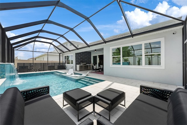 8720 Drummer Plank Dr, Wesley Chapel, FL 33545 - outdoor pool with a patio, ceiling fan, and a lanai
