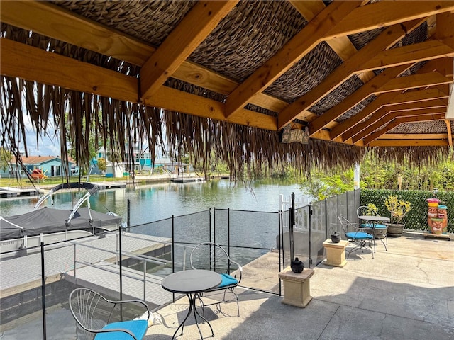 view of patio / terrace featuring a water view