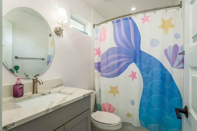 182 E Canal Dr, Palm Harbor, FL 34684 - bathroom with a shower with shower curtain, vanity, and toilet