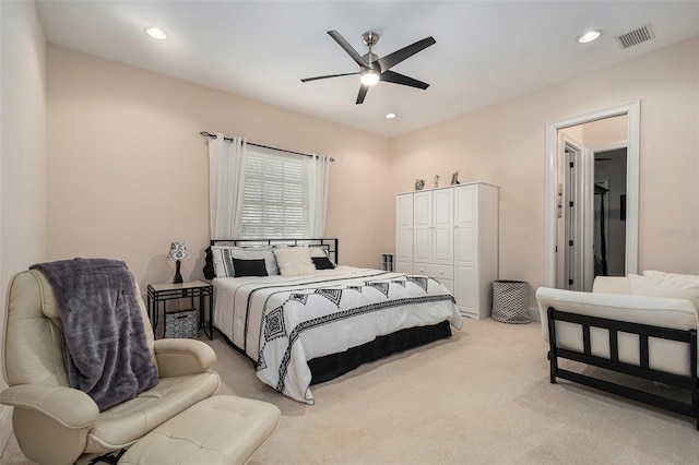 3607 Berger Rd, Lutz, FL 33548 - bedroom featuring light colored carpet, recessed lighting, and a ceiling fan