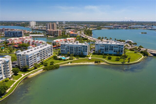 drone / aerial view with a water view and a view of city