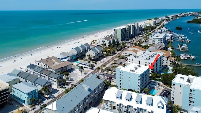 19925 Gulf Blvd Unit 502, Indian Shores, FL 33785 - bird's eye view featuring a water view and a view of the beach