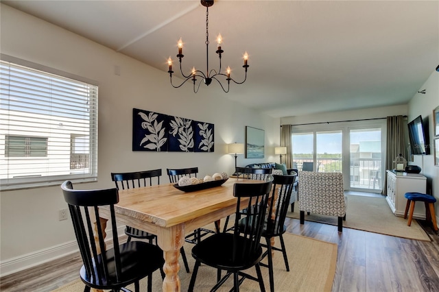 19925 Gulf Blvd Unit 502, Indian Shores, FL 33785 - dining space featuring baseboards, a notable chandelier, and wood finished floors