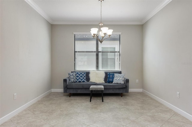 10008 Celtic Ash Dr, Ruskin, FL 33573 - sitting room featuring a chandelier, crown molding, and light tile patterned floors
