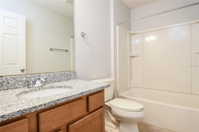 full bathroom featuring shower / bath combination, toilet, vanity, and tile patterned floors