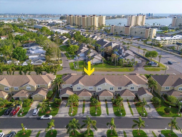 11260 Kapok Grand Cir, Madeira Beach, FL 33708 - birds eye view of property with a water view, a view of city, and a residential view