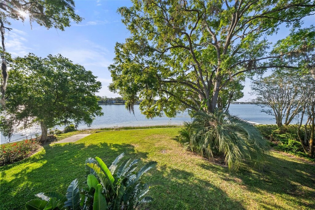 view of yard with a water view