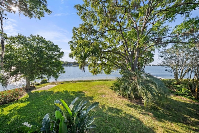 view of yard with a water view