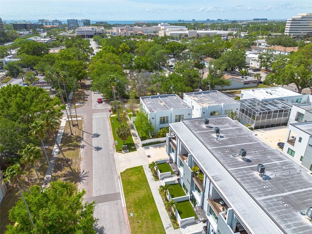 drone / aerial view with a city view