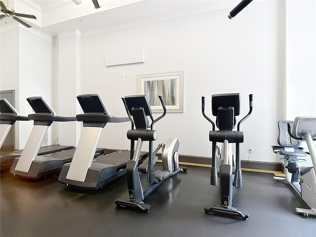 700 S Harbour Island Blvd Unit 143, Tampa, FL 33602 - exercise room featuring ornamental molding and ceiling fan
