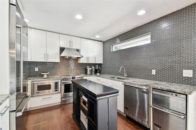 166 E Davis Blvd, Tampa, FL 33606 - kitchen featuring built in appliances, a sink, under cabinet range hood, backsplash, and recessed lighting