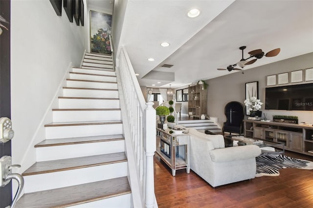 166 E Davis Blvd, Tampa, FL 33606 - staircase with ceiling fan, wood finished floors, and recessed lighting