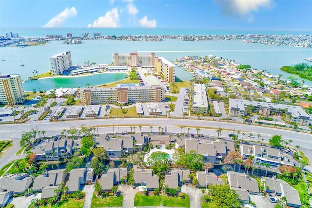 aerial view with a water view and a city view