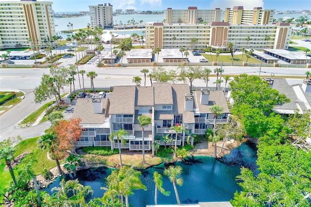 bird's eye view with a view of city and a water view