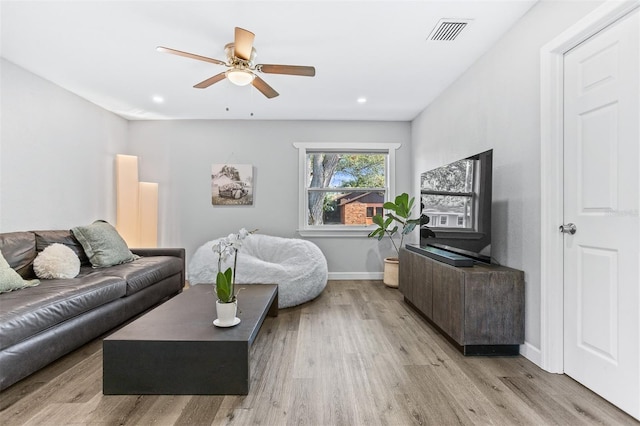1543 Gentry St, Clearwater, FL 33755 - living area featuring a ceiling fan, visible vents, wood finished floors, baseboards, and recessed lighting