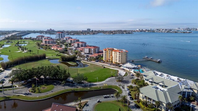 6051 Sun Blvd Unit 111, Saint Petersburg, FL 33715 - bird's eye view with a water view, a view of city, and view of golf course