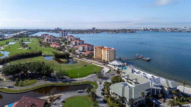 6051 Sun Blvd Unit 111, Saint Petersburg, FL 33715 - bird's eye view with view of golf course, a water view, and a city view