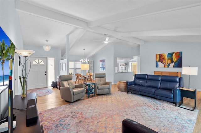 11368 93rd St, Largo, FL 33773 - living area with wood finished floors, a chandelier, and ceiling fan