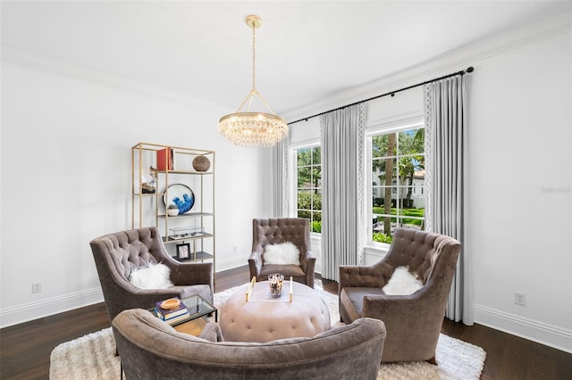 5025 W Homer Ave, Tampa, FL 33629 - sitting room featuring ornamental molding, baseboards, a chandelier, and wood finished floors