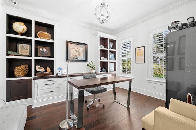 5025 W Homer Ave, Tampa, FL 33629 - office space featuring dark wood-type flooring, baseboards, ornamental molding, and built in shelves