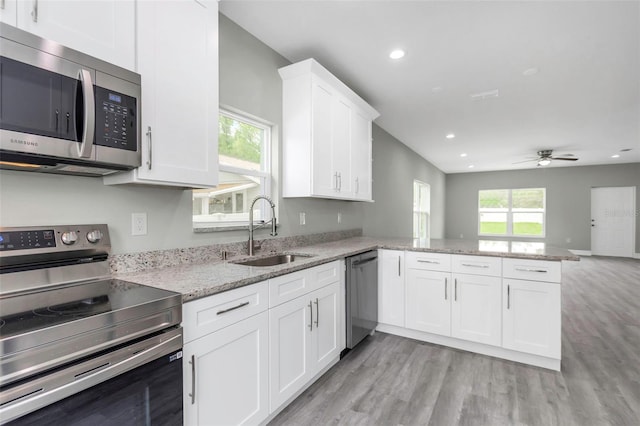 8505 N Brooks St, Tampa, FL 33604 - kitchen featuring stainless steel appliances, a sink, a peninsula, plenty of natural light, and recessed lighting
