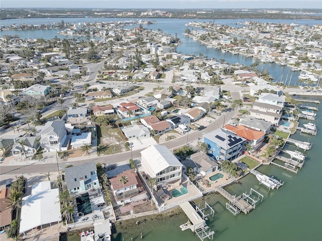 aerial view featuring a residential view and a water view