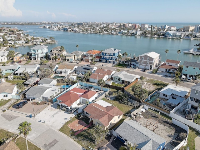 aerial view featuring a residential view and a water view