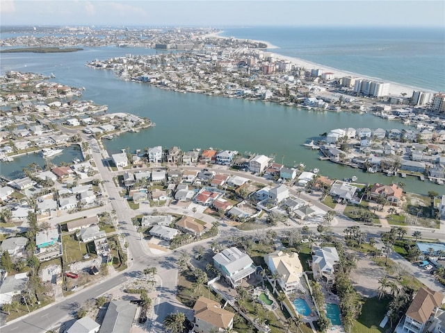 aerial view with a residential view and a water view
